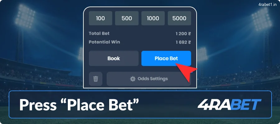 Confirm your wager by clicking \"Place Bet\" in the bet slip.