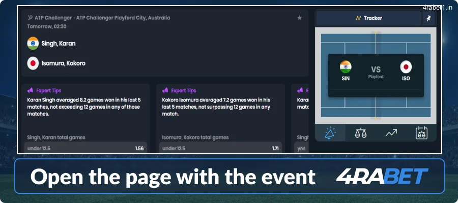 Click on the specific tennis match or event you are interested in;