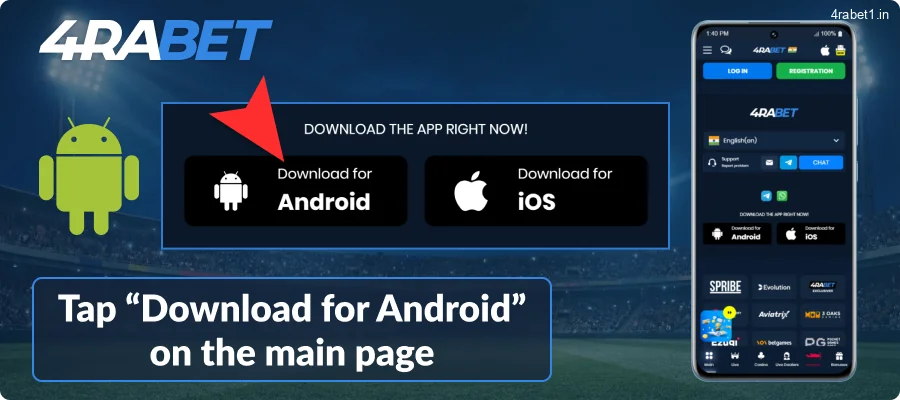 Click the 'Download for Android' button on the homepage,