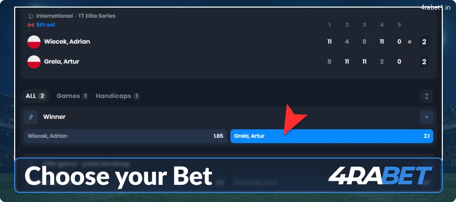 Select betting odds at 4rabet India